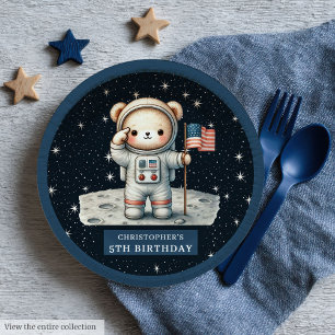 Personalised Teddy Astronaut Boy Party Plate