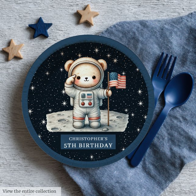 Personalised Teddy Astronaut Boy Party Plate (Personalized Teddy Astronaut Boy Party Plate)