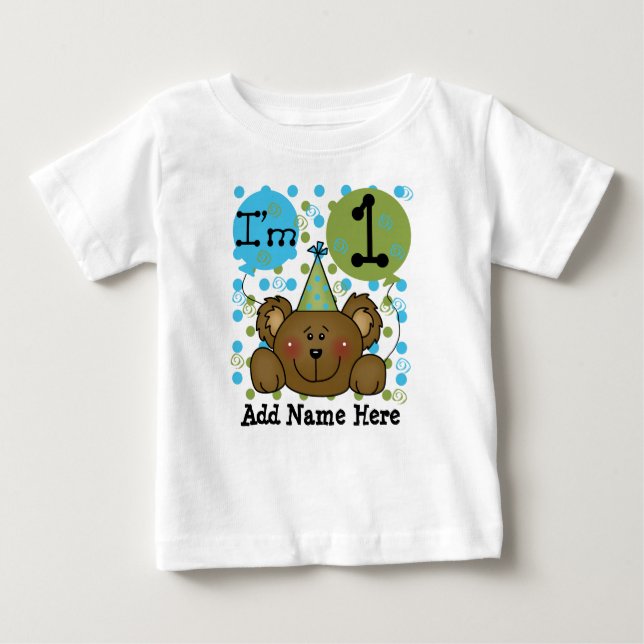 Personalised Teddy Bear 1st Birthday T-shirt (Front)