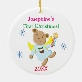 Personalised Teddy Bear Angel First Christmas Ceramic Tree Decoration
