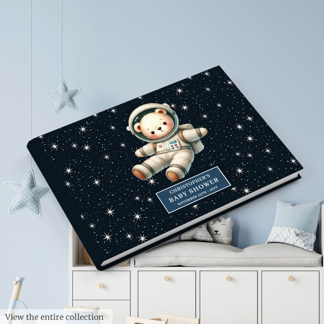 Personalised Teddy Bear Astronaut Boy Baby Shower  Guest Book (Personalized Teddy Bear Astronaut Boy Baby Shower Log)