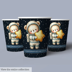 Personalised Teddy Bear Astronaut Boy Birthday Paper Cups