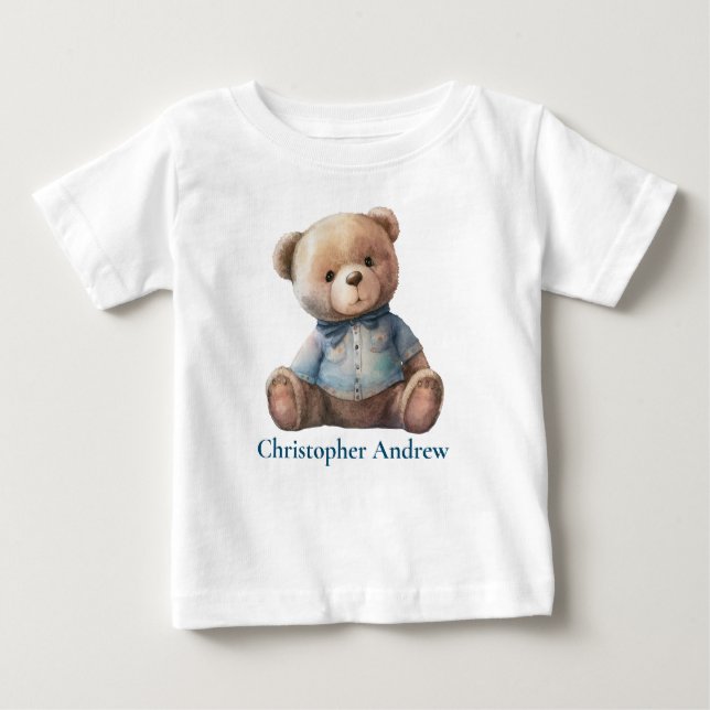 Personalised Teddy Bear Baby Boy Cute Gift Baby T-Shirt (Front)