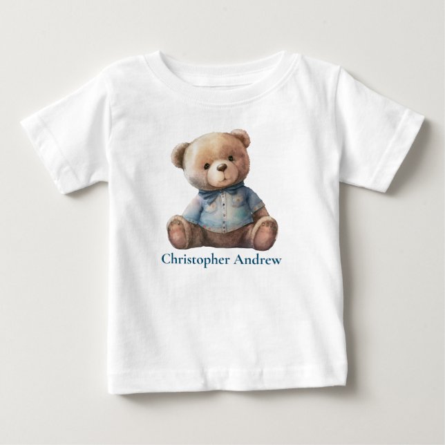 Personalised Teddy Bear Baby Boy Cute Gift T-Shirt (Front)