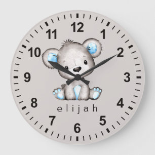 Personalised Teddy Bear Baby Boy Large Clock