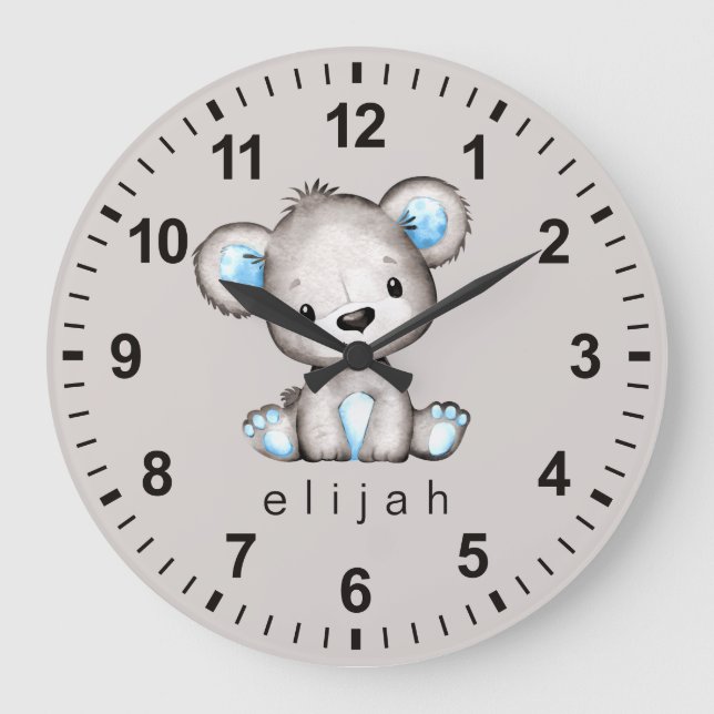 Personalised Teddy Bear Baby Boy Large Clock (Front)