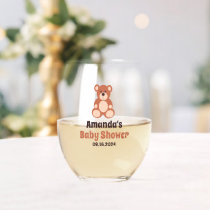 Personalised Teddy Bear Baby Shower Party Favours Stemless Wine Glass