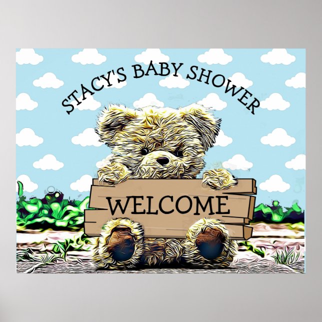 Personalised Teddy Bear Baby Shower Sign (Front)
