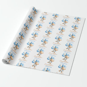 Personalised Teddy Bear Boy Baby Shower Wrapping Paper