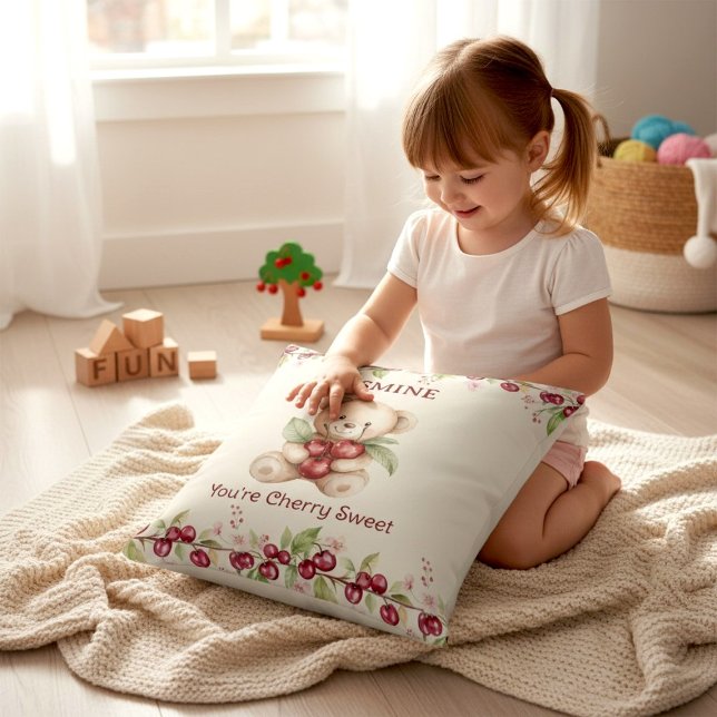 Personalised Teddy Bear Cherry Floral Pillow (Creator Uploaded)
