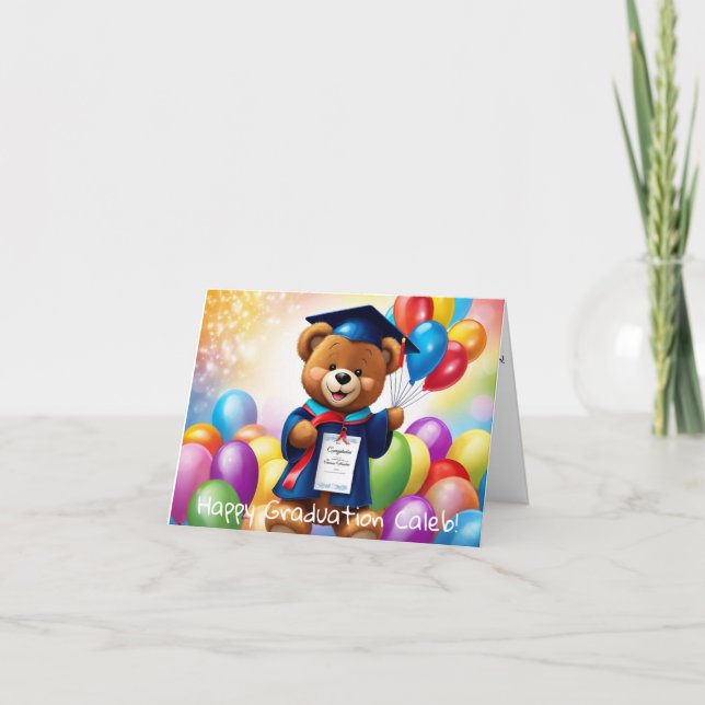 Personalised Teddy Bear Kindergarten Graduation  Card (Front)