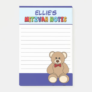Personalised Teddy Bear Mitzvah - Blue Post-it Notes