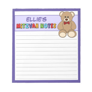 Personalised Teddy Bear Mitzvah Notepad - Purple