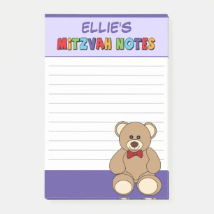 Personalised Teddy Bear Mitzvah Post-its - Purple Post-it Notes