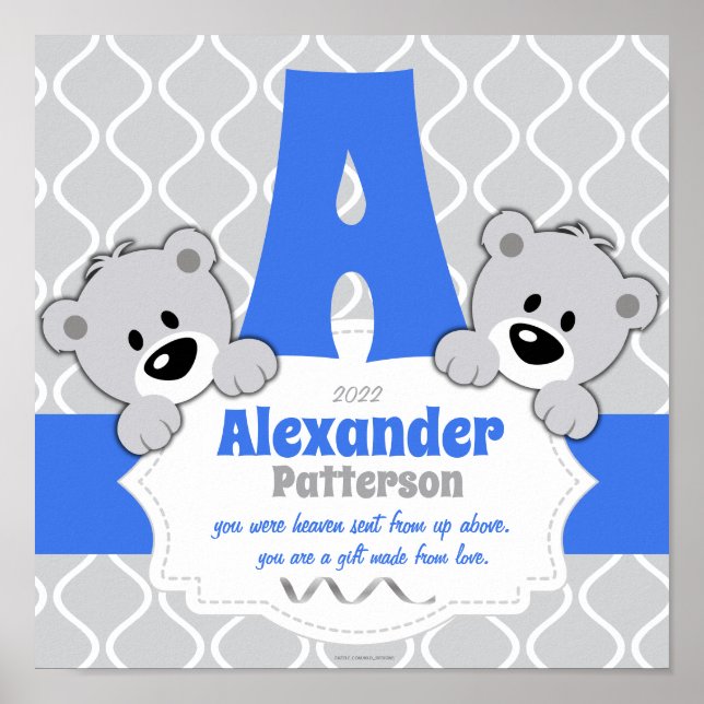 Personalised Teddy Bear Nursery Room Poster (Front)
