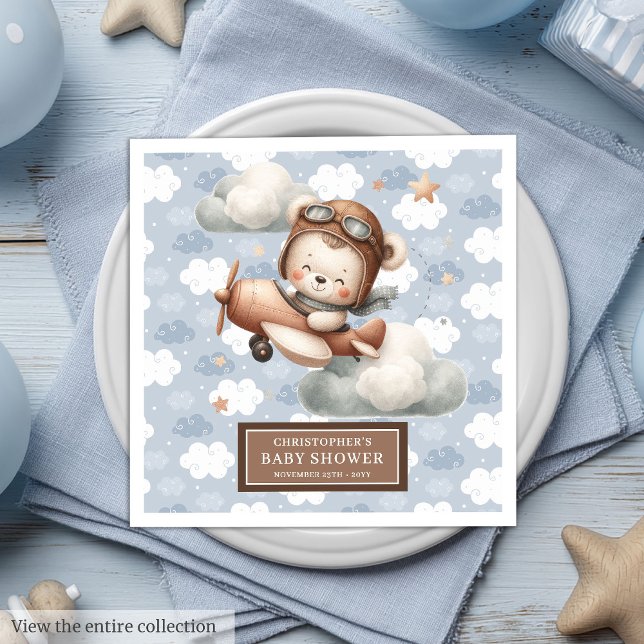 Personalised Teddy Bear Pilot Napkins for Baby Boy (Personalized Teddy Bear Pilot Napkins for Baby Boy Party)
