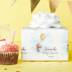 Personalised Teddy Bear with Balloon Baby Shower Wrapping Paper