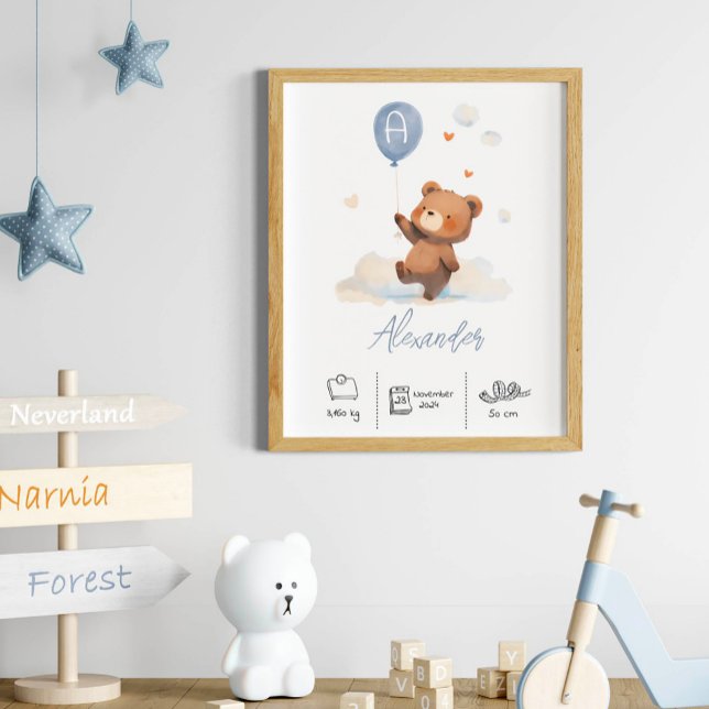 Personalised Teddy Bear with Balloons Nursery Poster (Creator Uploaded)