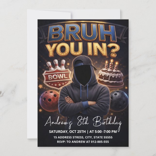 Personalised Teen Bowling birthday Invitation (Front)