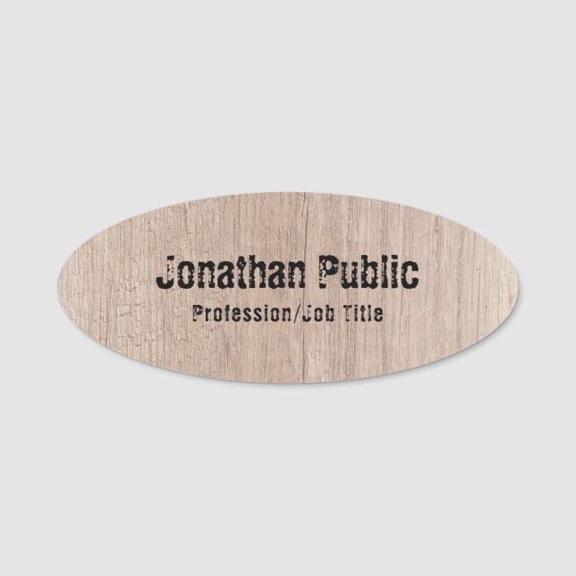 Personalised Template Wood Look Distressed Text Name Tag (Front)