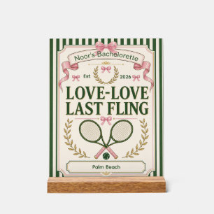 Personalised tennis bachelorette party green beige acrylic sign