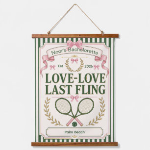 Personalised tennis bachelorette party green beige hanging tapestry