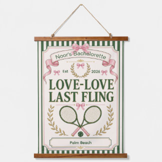 Personalised tennis bachelorette party green beige hanging tapestry