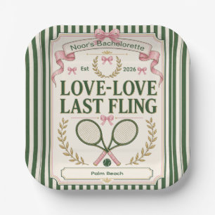 Personalised tennis bachelorette party green beige paper plate