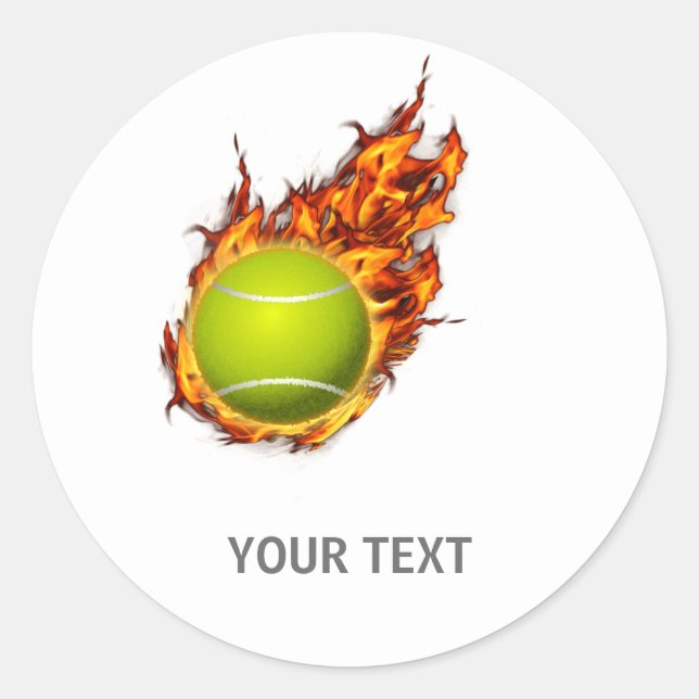 Personalised Tennis Ball on Fire Tennis Theme Gift Classic Round Sticker (Front)