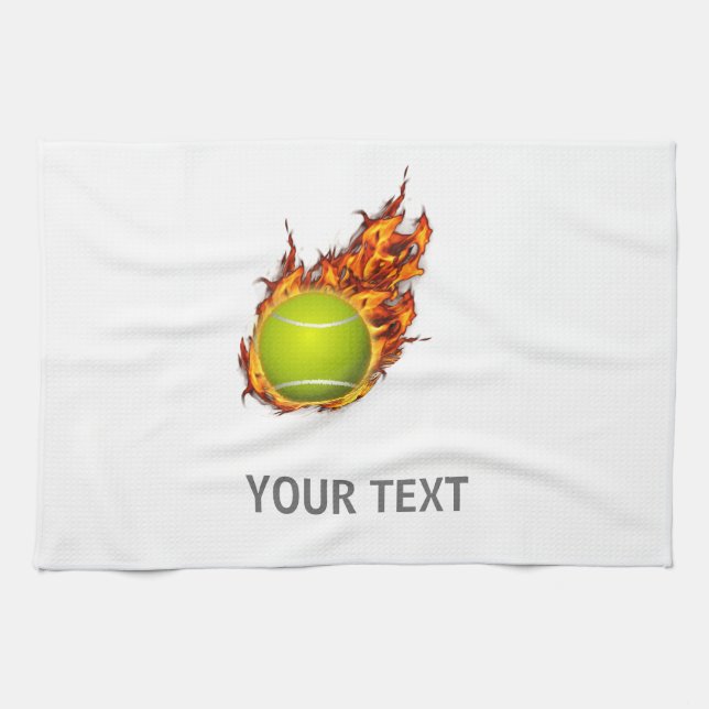 Personalised Tennis Ball on Fire Tennis Theme Gift Tea Towel (Horizontal)