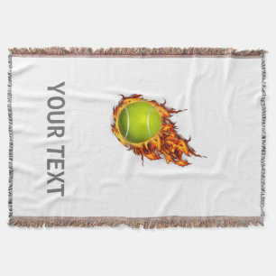 Personalised Tennis Ball on Fire Tennis Theme Gift Throw Blanket