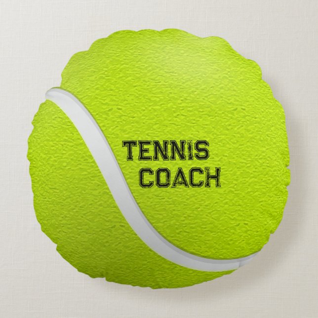 Personalised Tennis Coach Yellow Ball Round Cushion (Front)