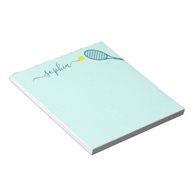 Personalised Tennis Elegant Name Teal Blue Notepad (Angled)