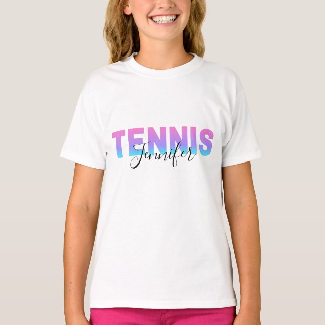 Personalised Tennis Girls Name Team Ombre Gradient T-Shirt (Front)