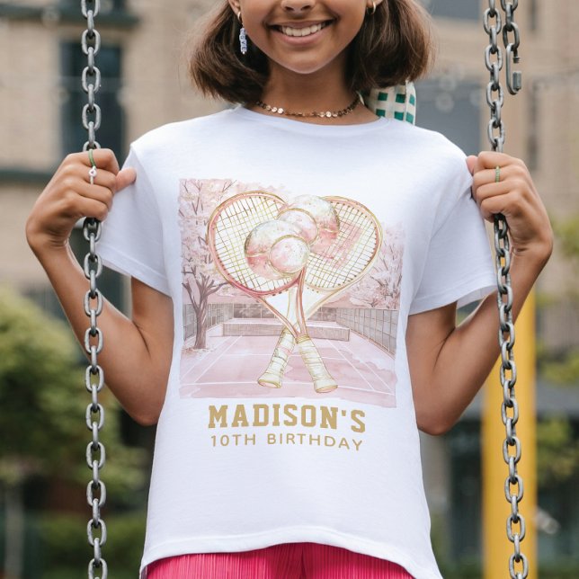 Personalised Tennis Luxury Girl Birthday  T-Shirt (Creator Uploaded)