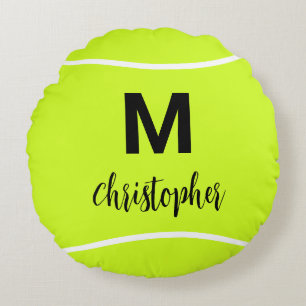 Personalised Tennis Monogram Initial Name Round Cushion
