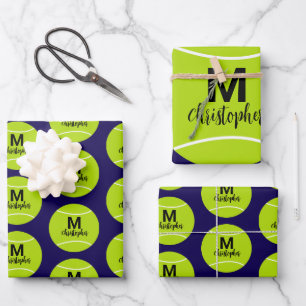 Personalised Tennis Monogram Initial Name Wrapping Paper Sheet