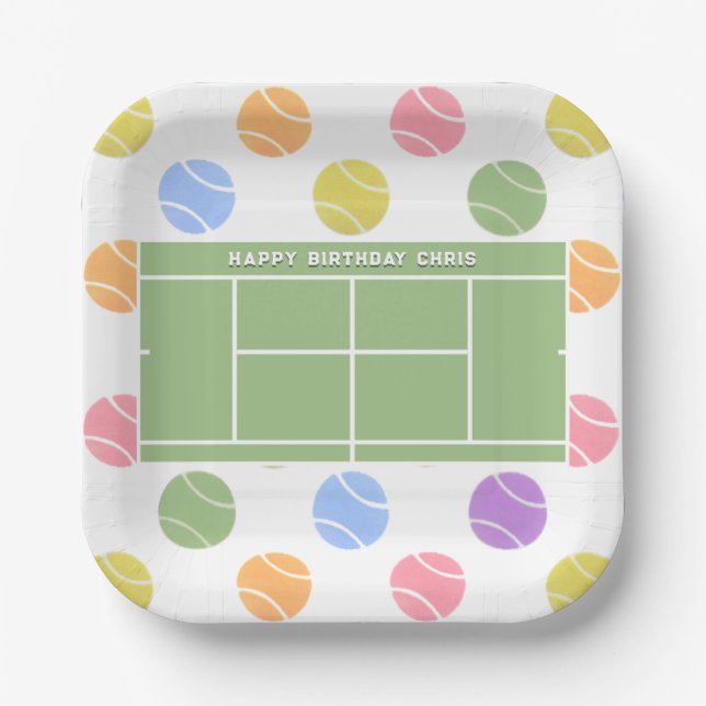 Personalised Tennis Party Birthday Paper Plate (Front)