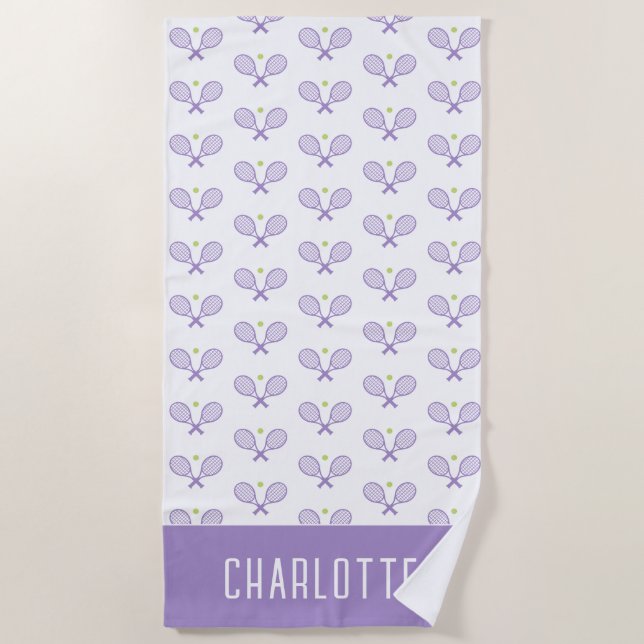 Personalised Tennis Pattern Custom Name Tennis Beach Towel (Front)