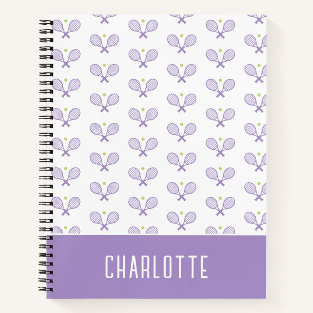 Personalised Tennis Pattern Custom Name Tennis Notebook (Front)