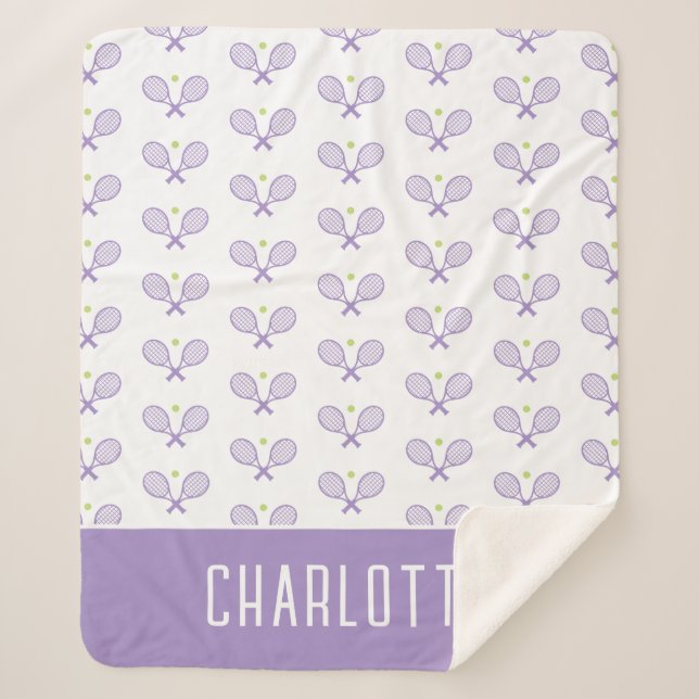 Personalised Tennis Pattern Custom Name Tennis Sherpa Blanket (Front)
