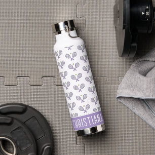Personalised Tennis Pattern Custom Name Tennis Water Bottle