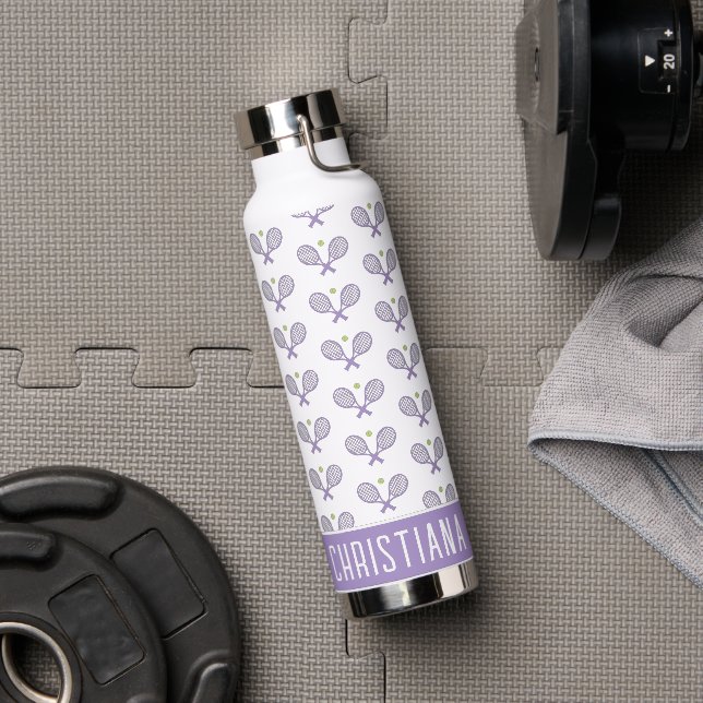 Personalised Tennis Pattern Custom Name Tennis Water Bottle (Gym)