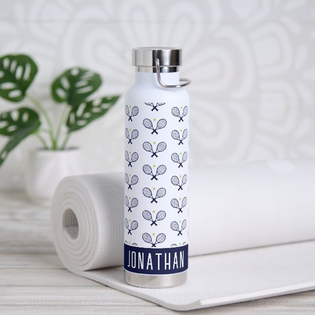 Personalised Tennis Pattern Custom Name Tennis Water Bottle (Yoga)