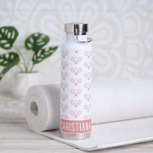 Personalised Tennis Pattern Custom Name Tennis Water Bottle