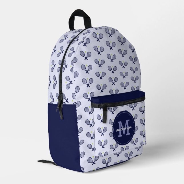 Personalised Tennis Pattern Tennis Player Printed Backpack (Back Corner Left)