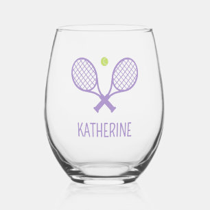 Personalised Tennis Player Custom Name Tennis Stemless Wine Glass