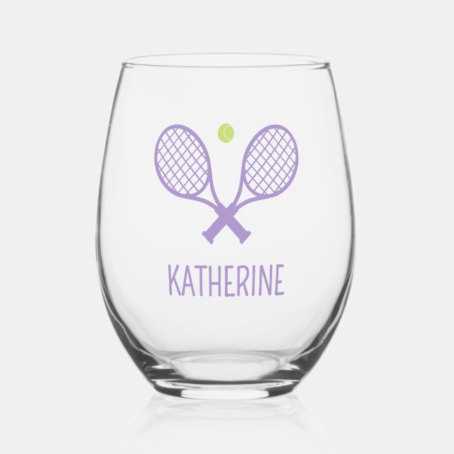Personalised Tennis Player Custom Name Tennis Stemless Wine Glass (Front)