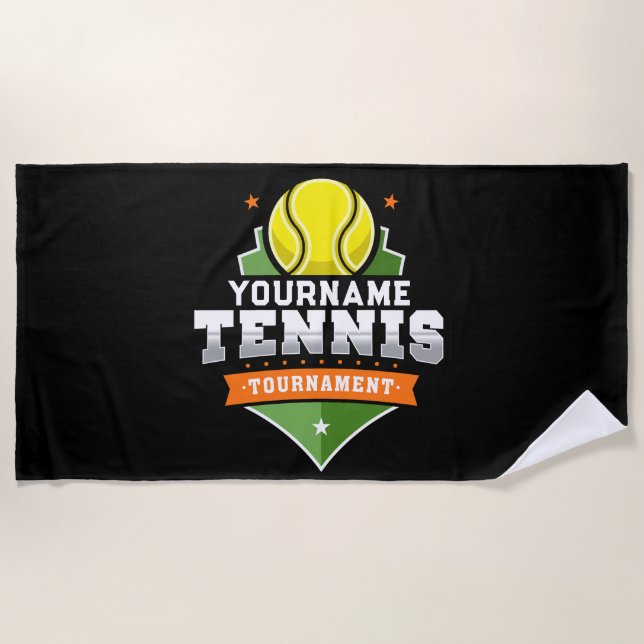 Personalised Tennis Player NAME Varsity Tournament Beach Towel (Front)