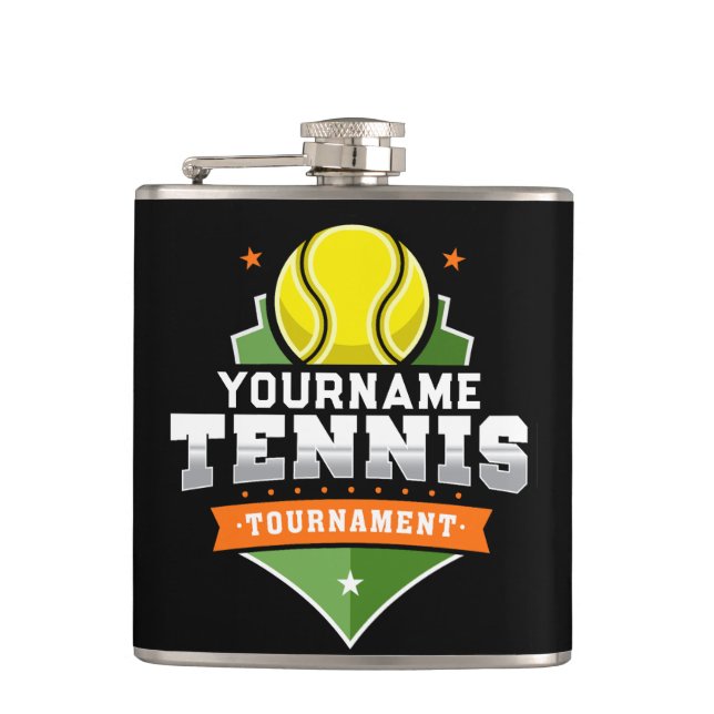 Personalised Tennis Player NAME Varsity Tournament Hip Flask (Front)